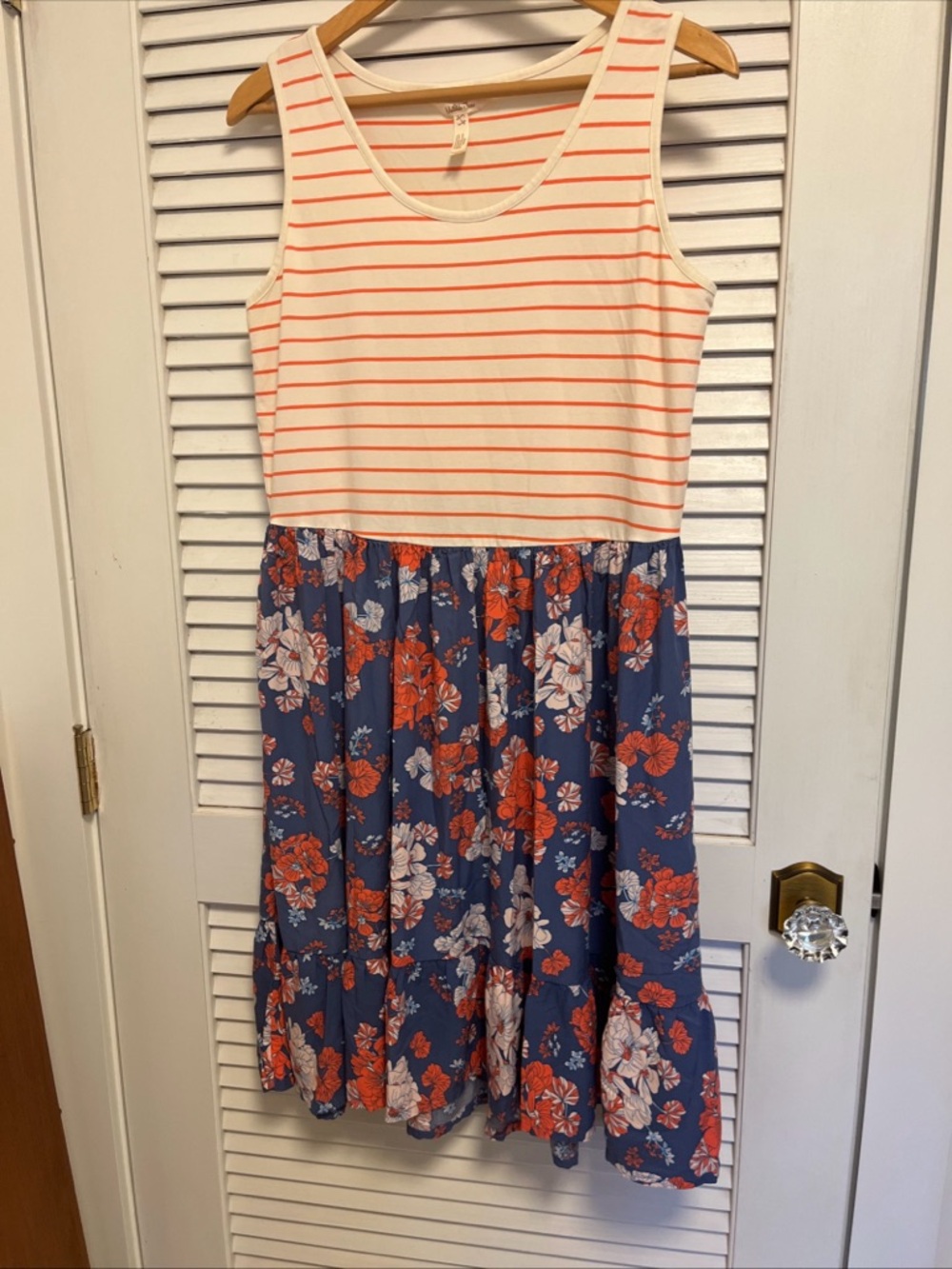 Matilda Jane Cream & Coral Striped Tank dress with Navy Floral Midi
